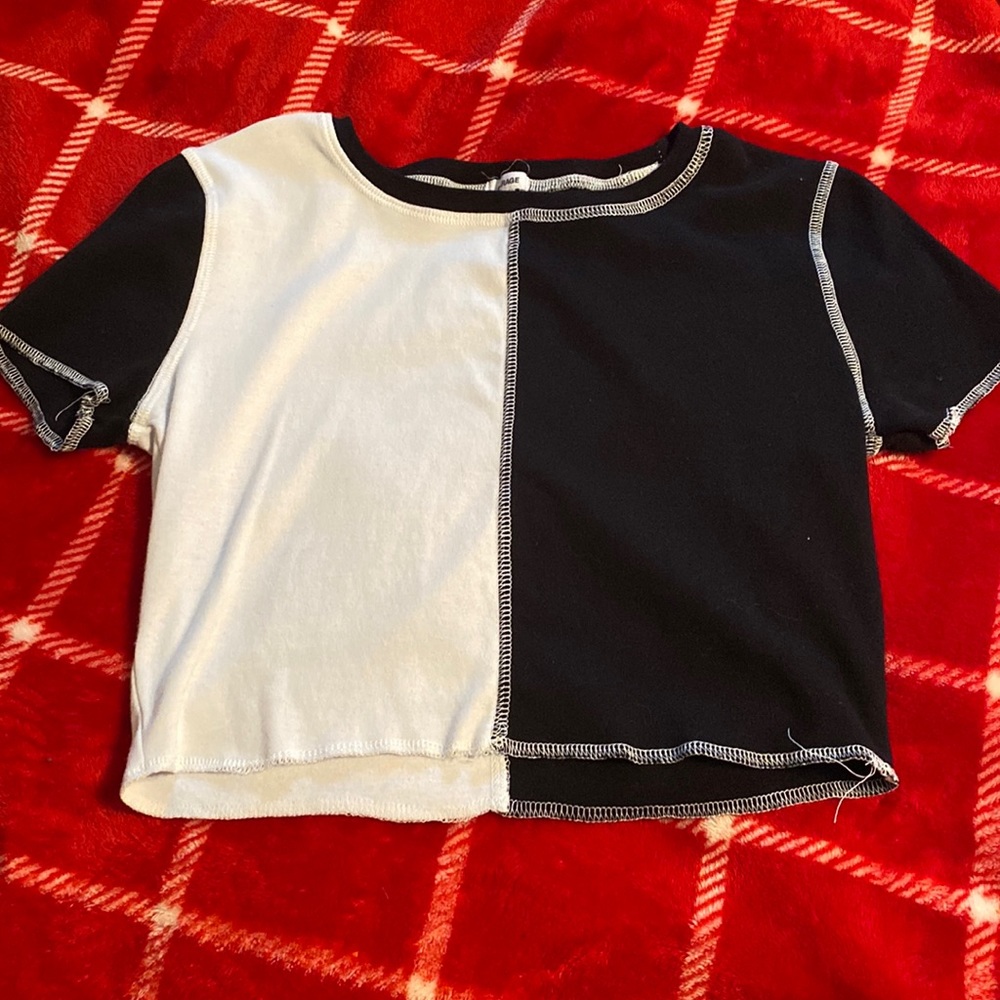 black and white stitched crop top